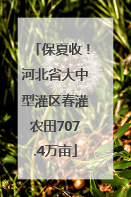 保夏收！河北省大中型灌区春灌农田707.4万亩
