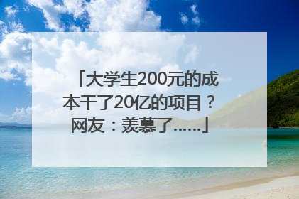 大学生200元的成本干了20亿的项目？网友：羡慕了……