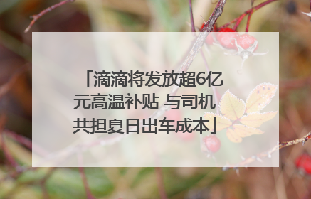 滴滴将发放超6亿元高温补贴 与司机共担夏日出车成本